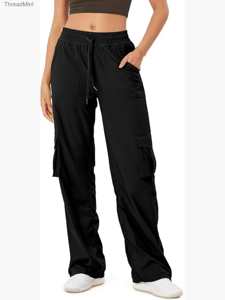 Stretch Woven Cargo Pants, Cinchable Hem Joggers, Lightweight 29" Inseam